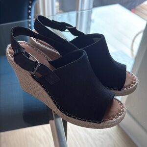 Tom’s Monica Black Wedge Espadrille Sandals